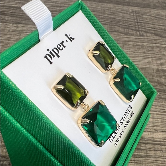 Piper K | Green Square Drop Earrings - Picture 3 of 7